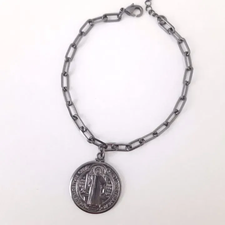 PULSEIRA RÓDIO NEGRO PINGENTE MEDALHA DE SÃO BENTO