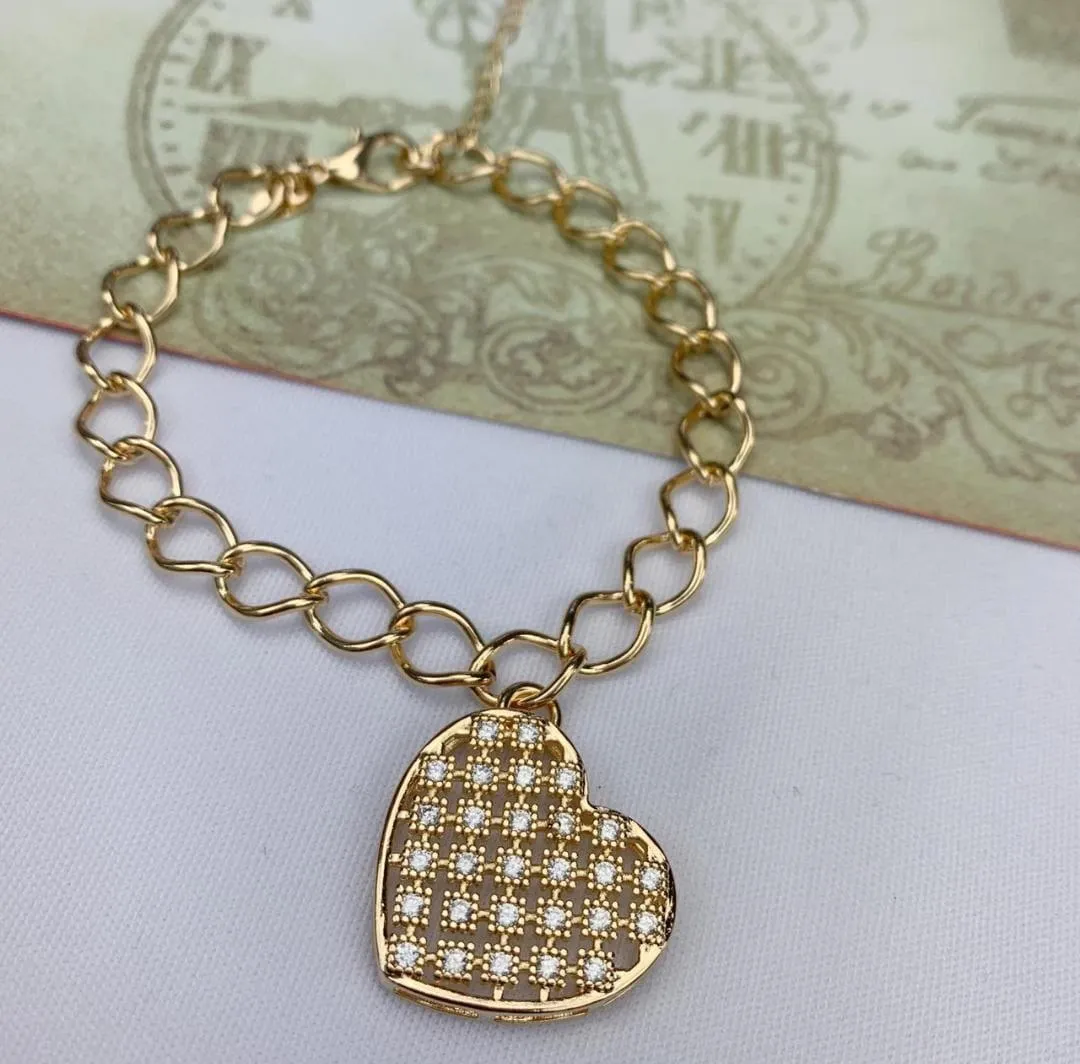 PULSEIRA DOURADA CORAÇÃO CRAVEJADO EM MICROZIRCÔNIAS CRISTAL