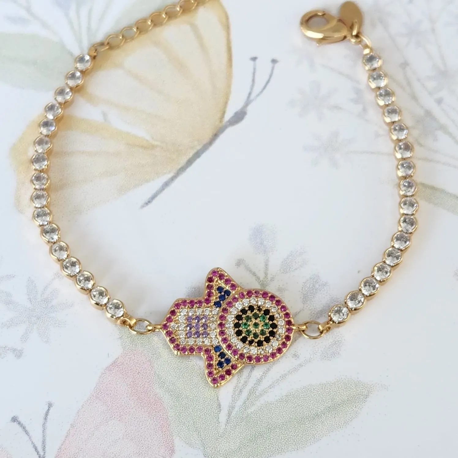 PULSEIRA COM CRISTAIS E ZIRCÔNIAS MULTICOR