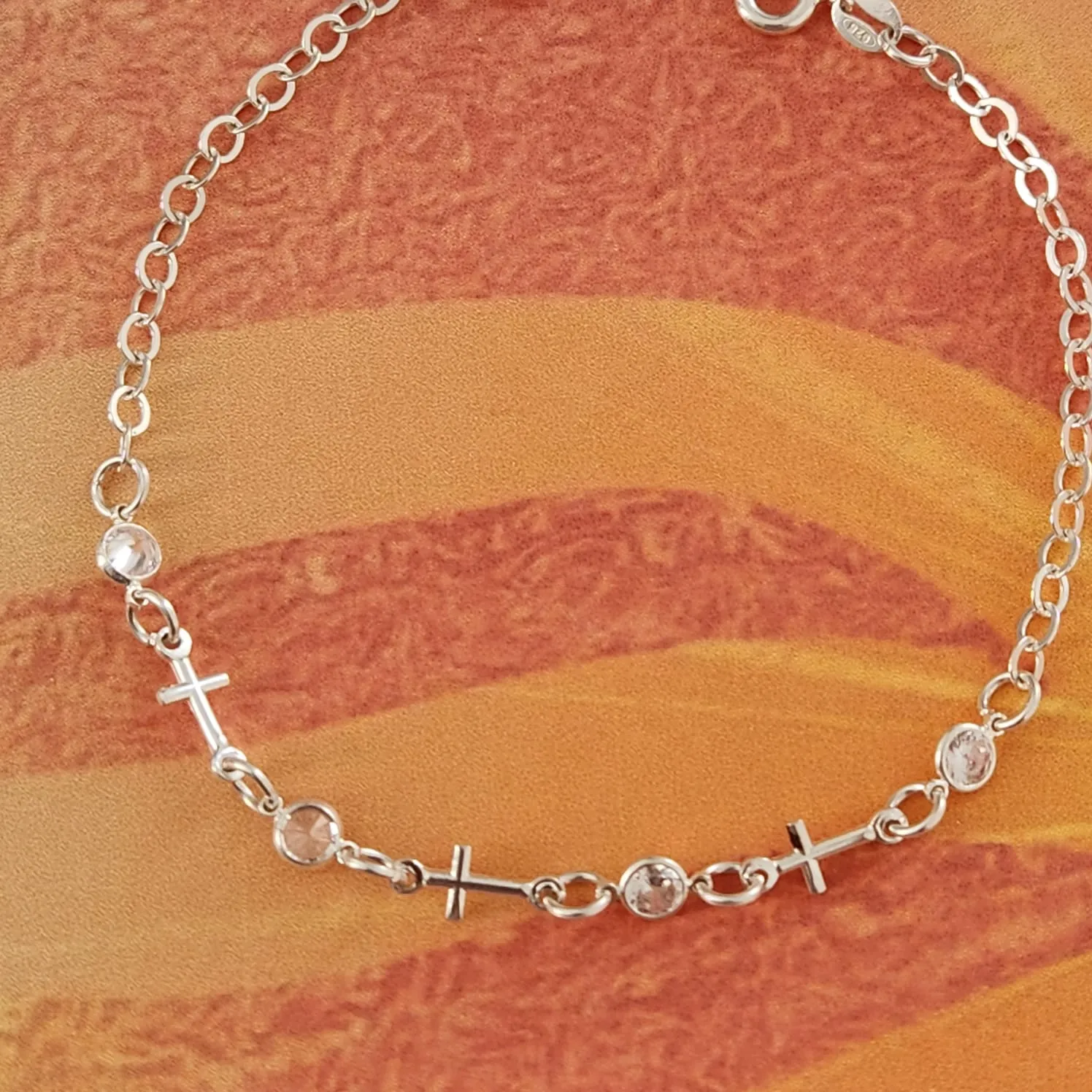 PULSEIRA PRATA 925 CRUZ COM PONTO DE LUZ