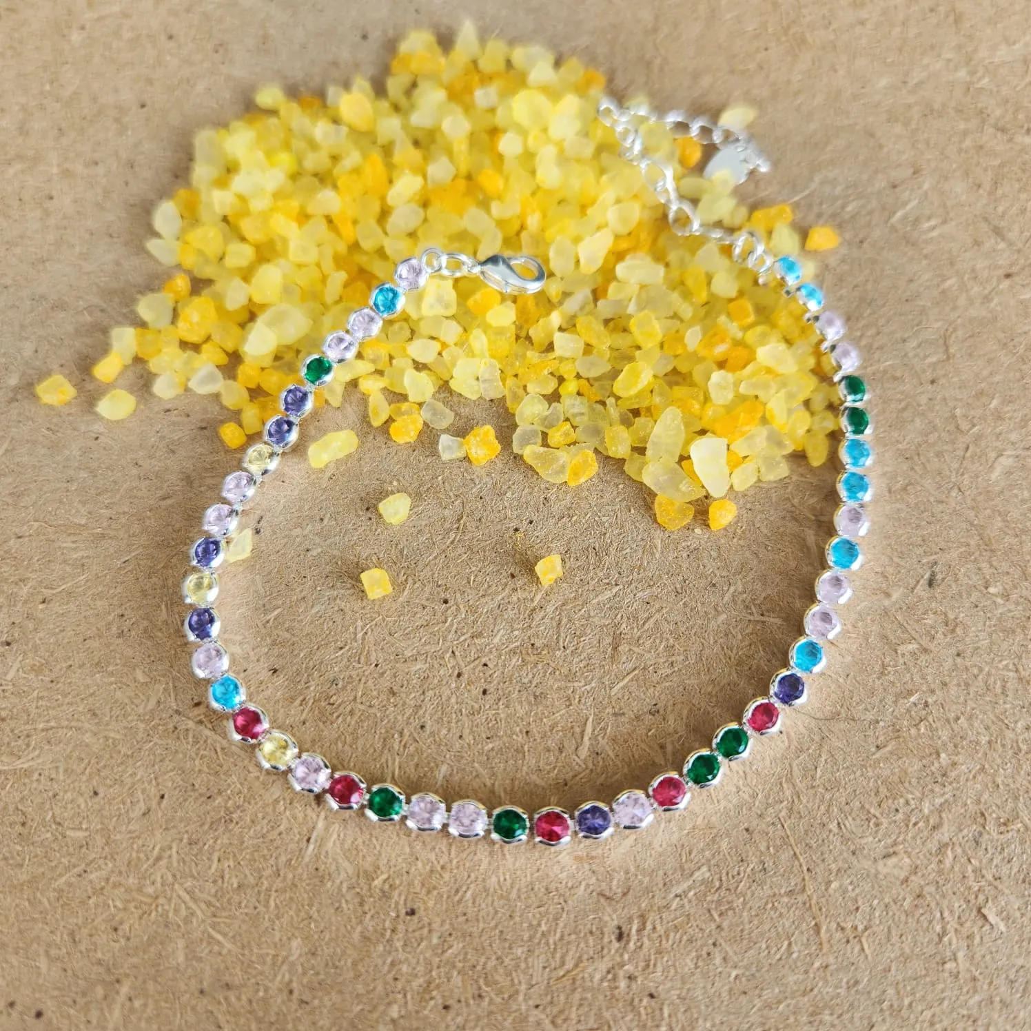 PULSEIRA RIVIERA BANHO DE PRATA ZIRCÔNIAS COLORIDAS