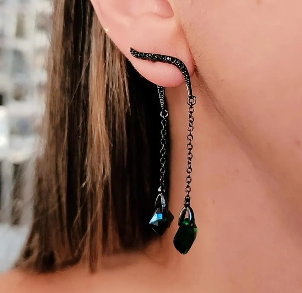 EAR JACKET RÓDIO NEGRO ZIRCÔNIA VERDE