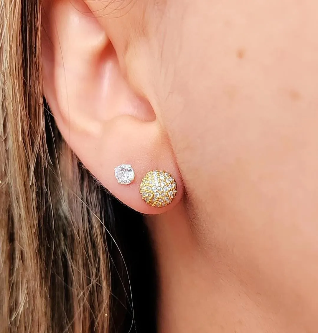 EAR JACKET LEQUE COM BOLA DOURADO COM PEDRAS E CRAVAÇÃO ZIRCÔNIAS CRISTAL