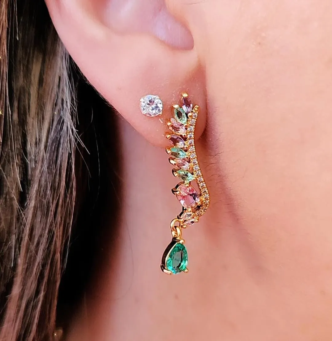 BRINCO EAR CUFF DOIS EM UM COM ZIRCÔNIAS COLORIDAS