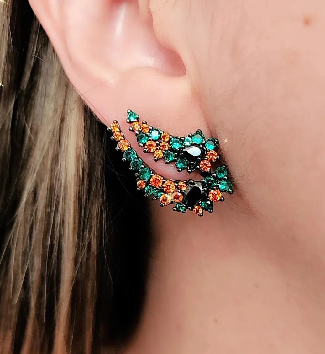 EAR JACKET RÓDIO NEGRO CRAVEJADO COM ZIRCÔNIAS MULTICOLORIDAS