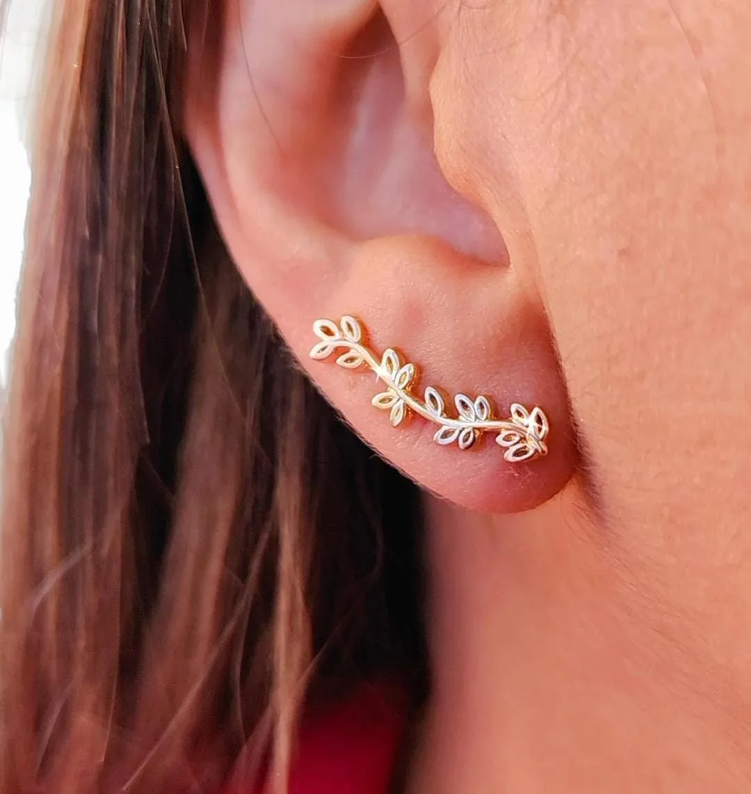 BRINCO EAR CUFF FOLHAS BANHO TRÊS TONS