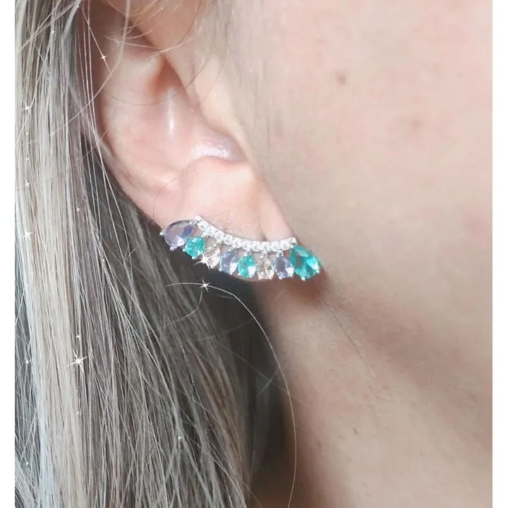 EAR CUFF RÓDIO BRANCO ZIRCÔNIAS MULTICOLORIDAS