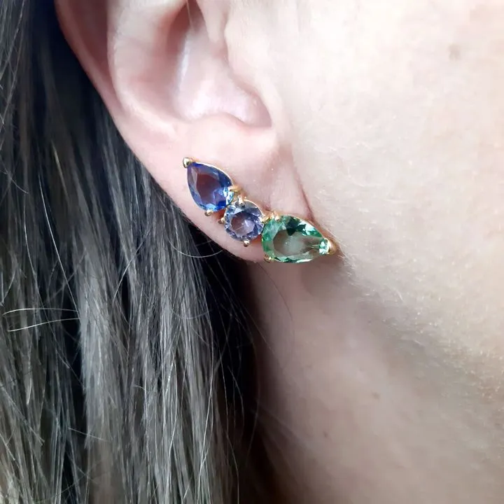 EAR CUFF DOURADO PEDRAS MULTICOLORIDAS