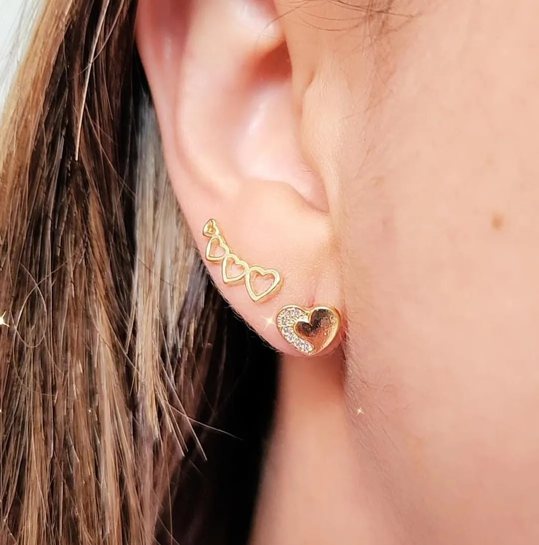 EAR CUFF DOURADO CORAÇÕES ENCAIXE