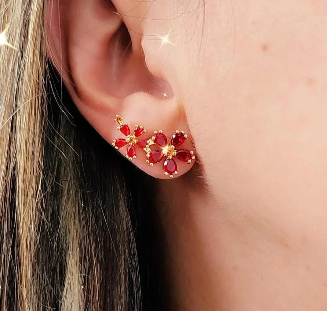 BRINCO EAR CUFF DOURADO FLORES RUBI