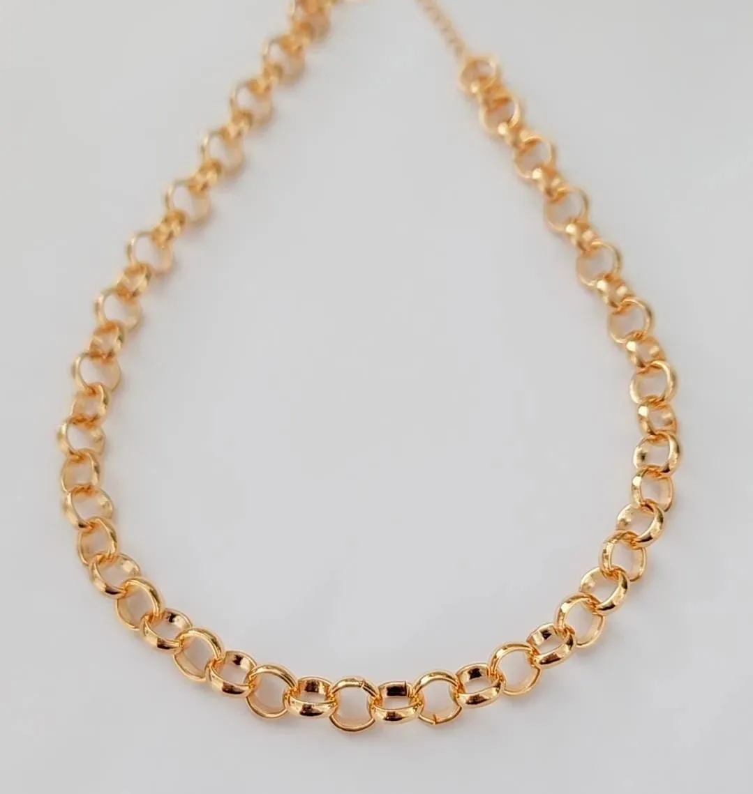 COLAR CHOCKER DOURADO CORRENTE ELO PORTUGUÊS 35cm +10cm