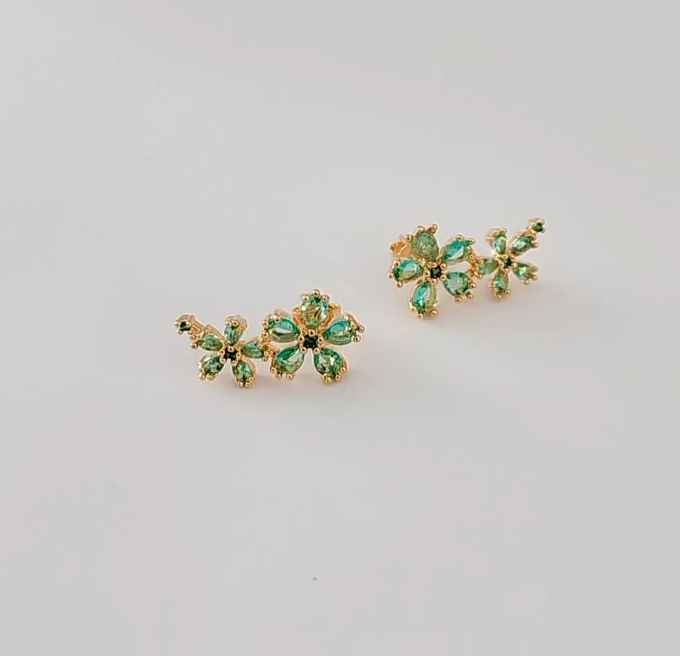 BRINCO EAR CUFF DOURADO FLORES VERDE CLARO