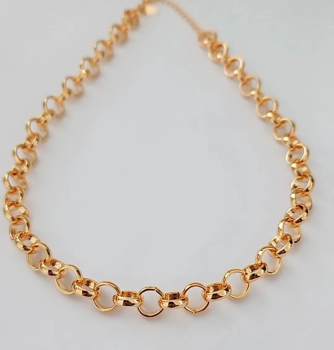 COLAR CHOCKER DOURADO CORRENTE ELO PORTUGUÊS 35cm +10cm