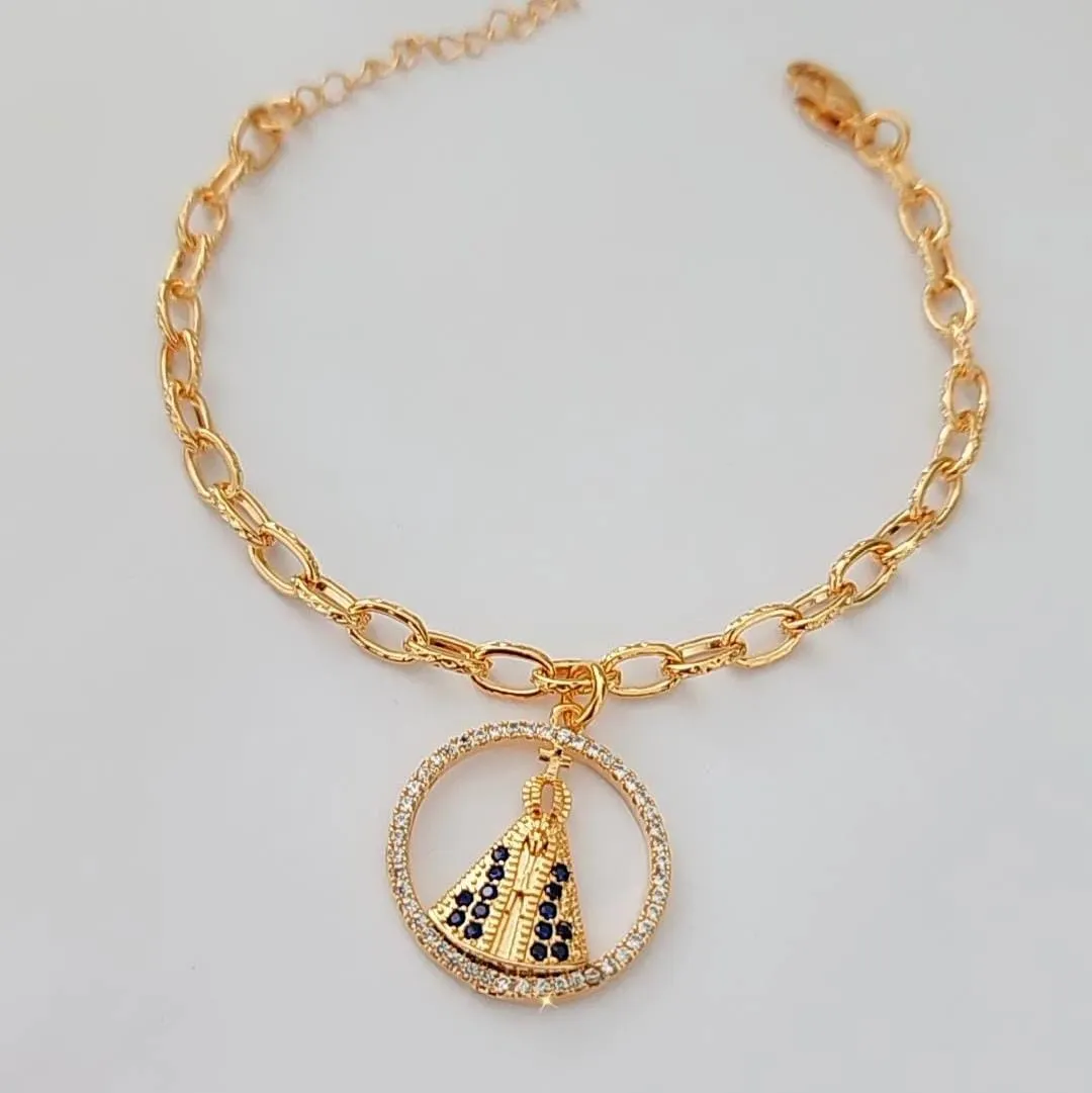 PULSEIRA DOURADA PINGENTE NOSSA SENHORA APARECIDA