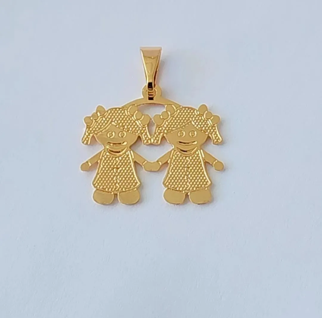 PINGENTE DOURADO DUAS MENINAS