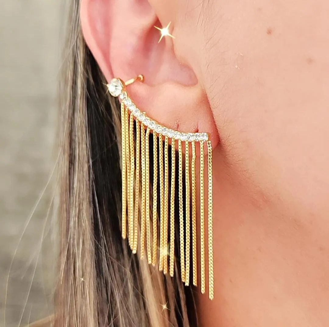 EAR CUFF DOURADO ZIRCÔNIAS FRANJAS