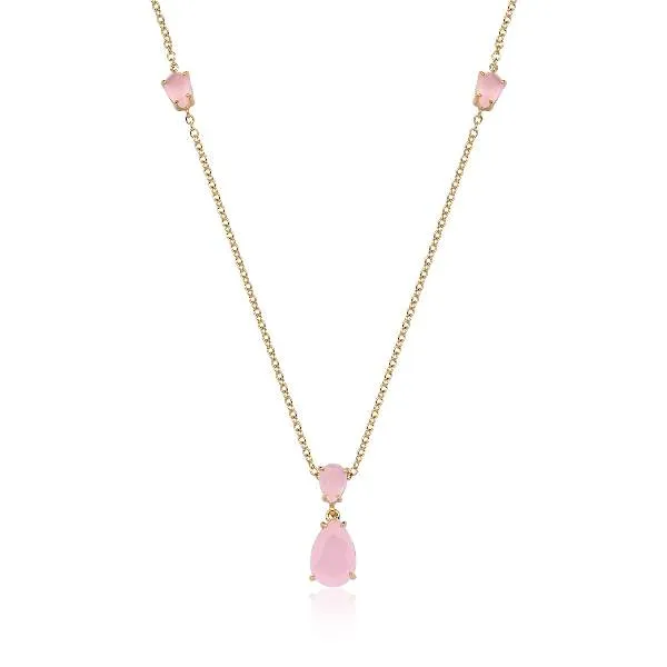 COLAR DOURADO PINGENTE QUARTZO ROSA