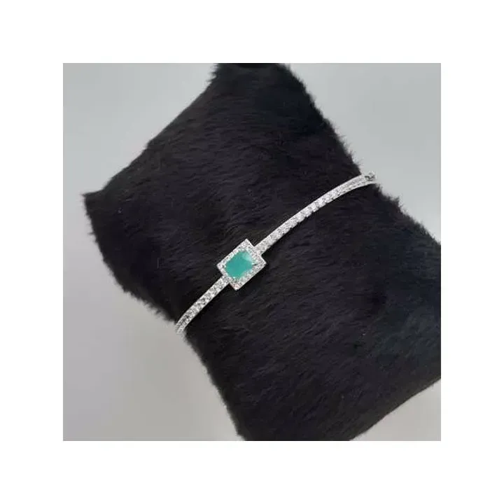 BRACELETE  PEDRA ESMERALDA COLOMBIANA RÓDIO BRANCO