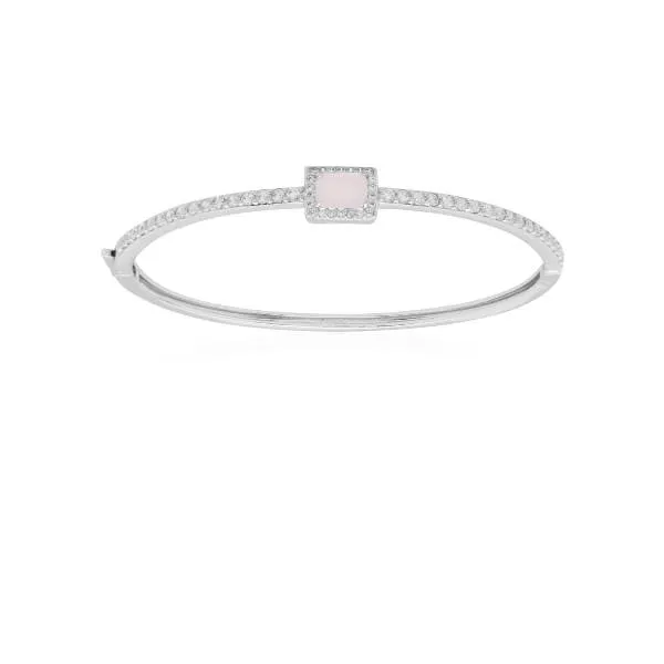 BRACETE RÓDIO BRANCO PEDRA ROSA CRAVEJADO MICROZIRCÔNIAS CRISTAL