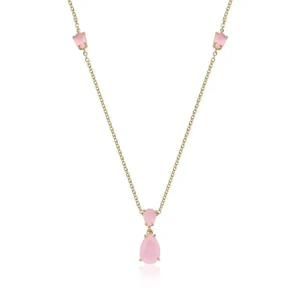 COLAR DOURADO PINGENTE QUARTZO ROSA