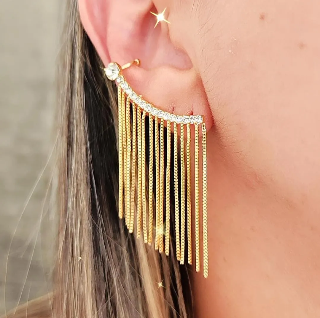 EAR CUFF DOURADO ZIRCÔNIAS FRANJAS