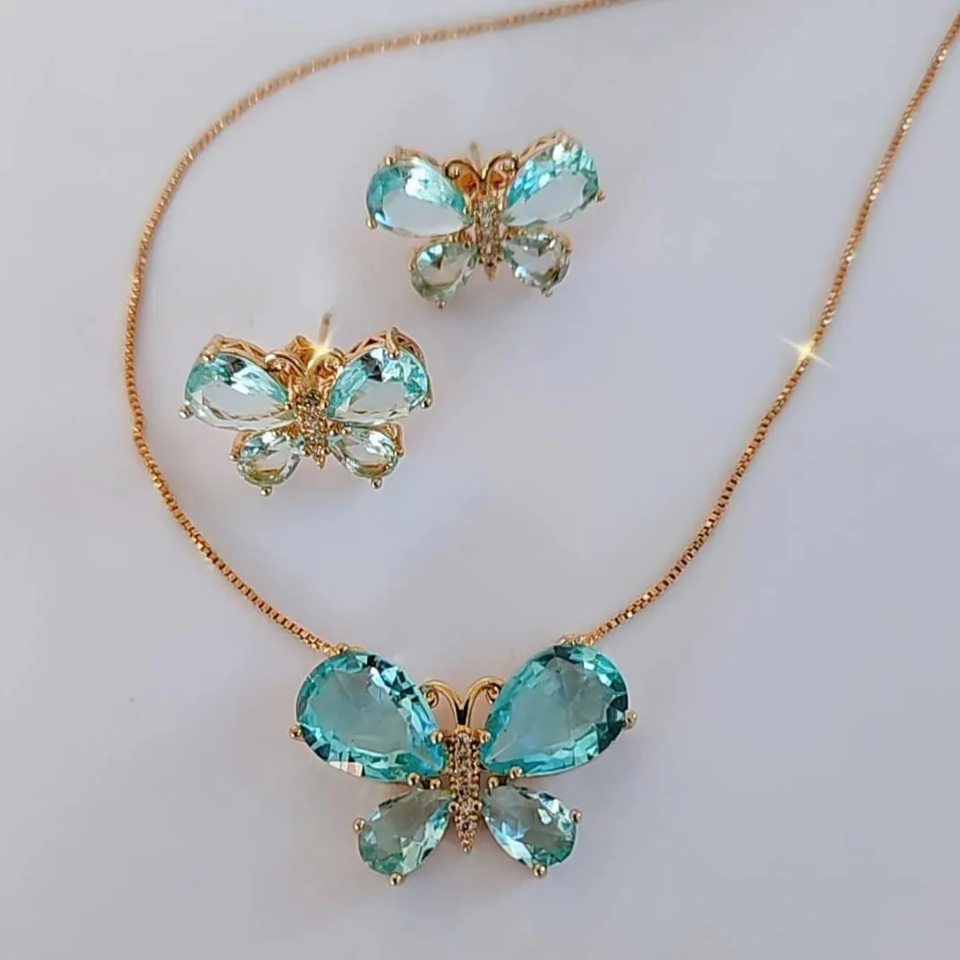 CONJUNTO DOURADO BORBOLETA ZIRCÔNIA