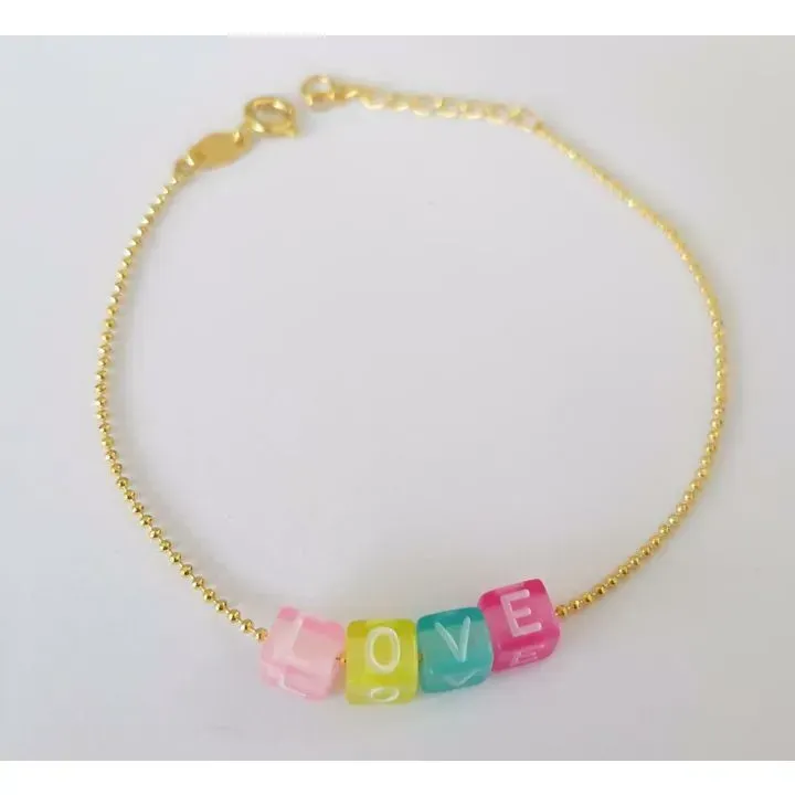 PULSEIRA BOLINHAS COM LETRAS COLORIDAS LOVE