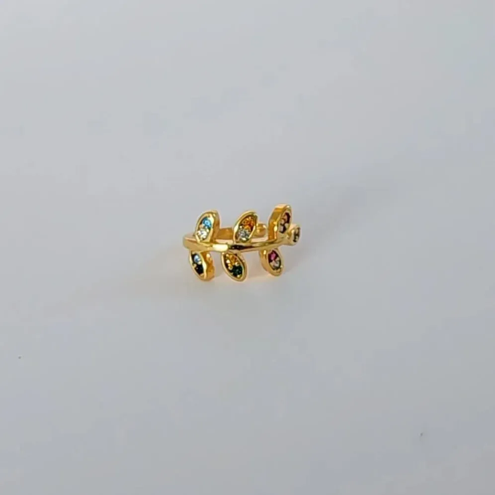 BRINCO PIERCING FAKE DOURADO PÉTALAS ZIRCÔNIA MULTICOLORIDAS