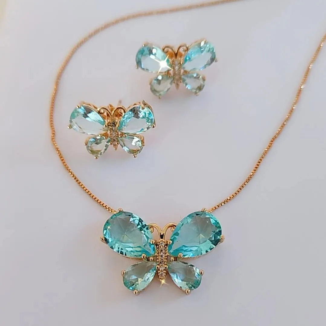 CONJUNTO DOURADO BORBOLETA ZIRCÔNIA