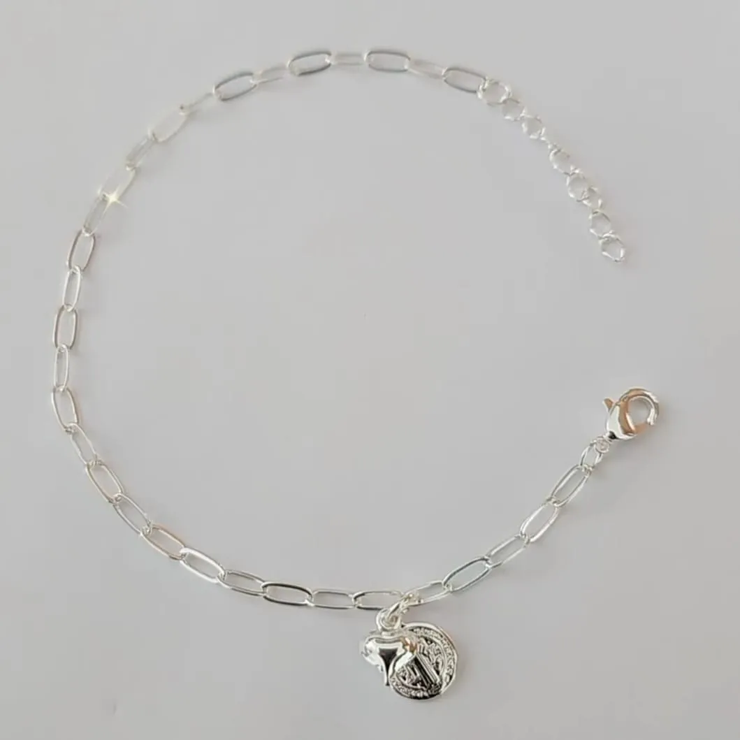 PULSEIRA PRATA PINGENTE SÃO BENDO E CORAÇÃO