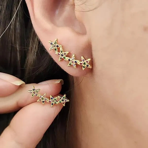 EAR CUFF ESTRELAS MICROZIRCÔNIAS COLORIDAS