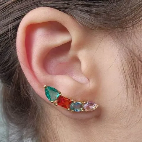 EAR CUFF DOURADO PEDRAS MULTICOLORIDAS