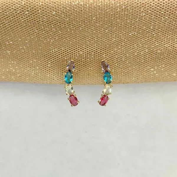 EAR CUFF DOURADO PEDRAS MULTICOLORIDAS