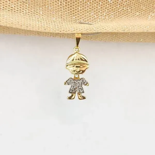 PINGENTE DOURADO MENINO CRAVEJADO MICROZIRCÔNIAS CRISTAL CABEÇA MÓVEL