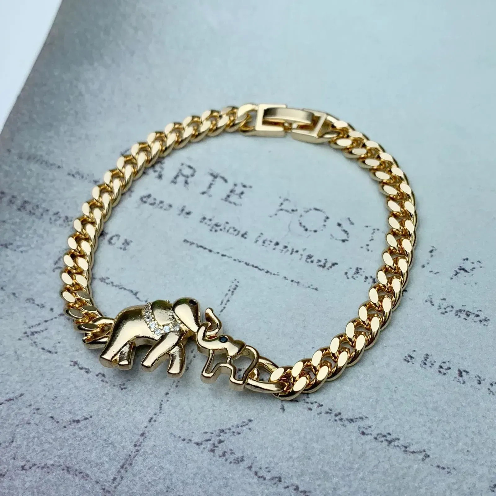 PULSEIRA DOURADA ELEFANTE MÃE E FILHO