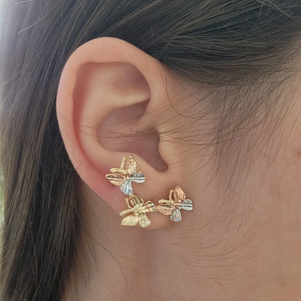 BRINCO EAR CUFF BORBOLETAS TRÊS BANHOS DO OURO