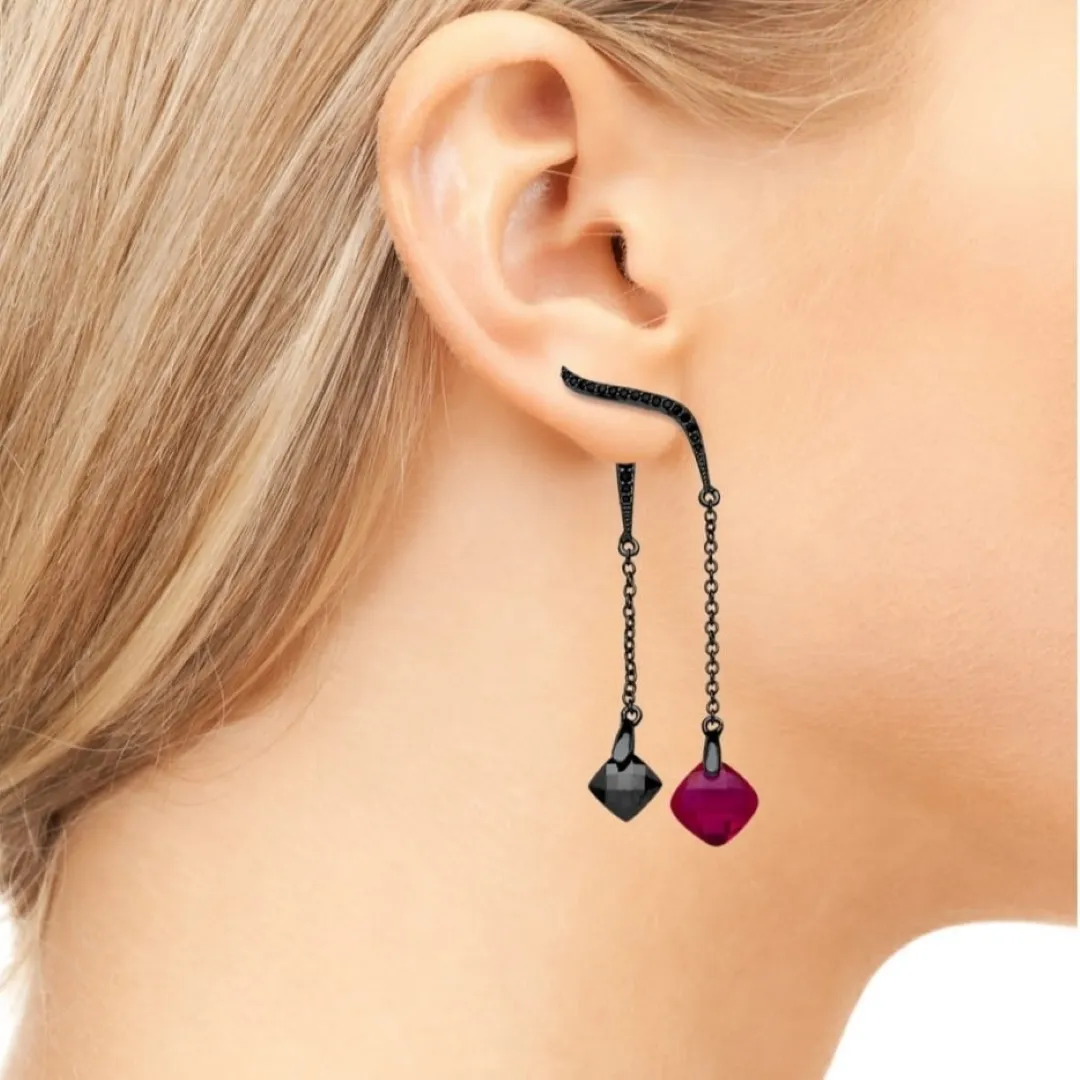 EAR JACKET RÓDIO NEGRO ZIRCÔNIAS MARSALA