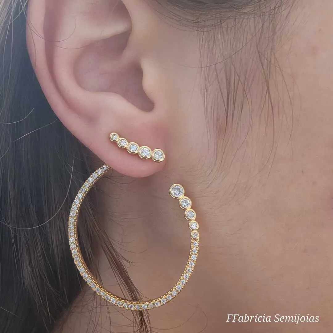 EAR CUFF DOIS EM UM CRAVEJADO EM MICROZIRCÔNIAS CRISTAL