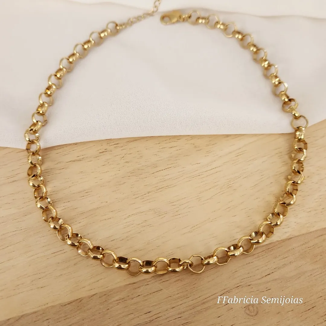 COLAR DOURADO CHOCKER  CORRENTE ELO PORTUGUÊS G 35CM+5CM