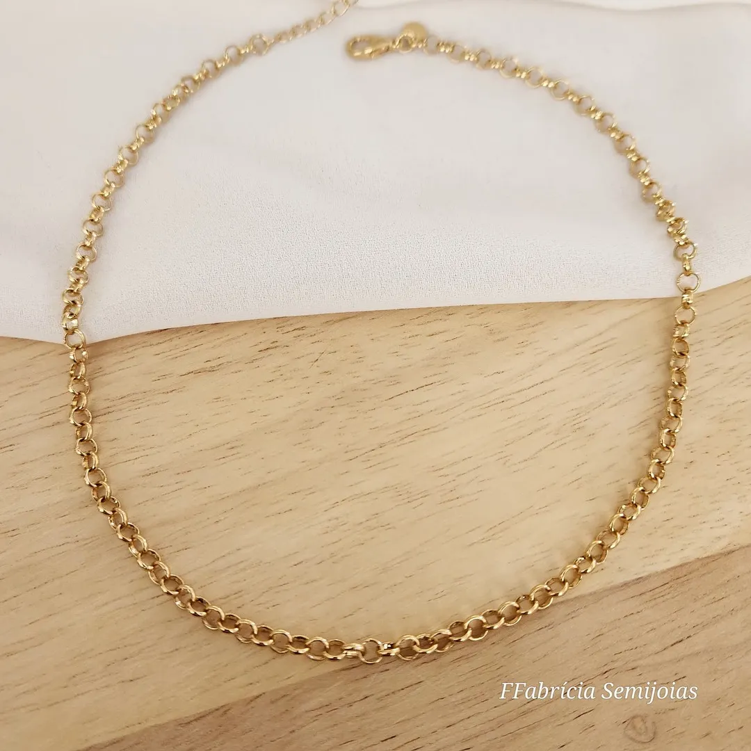 COLAR DOURADO CHOCKER  CORRENTE ELO PORTUGUÊS M 35CM+5CM